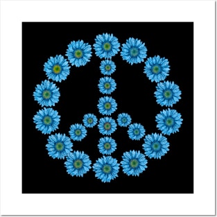 Blue flowers peace symbol Posters and Art